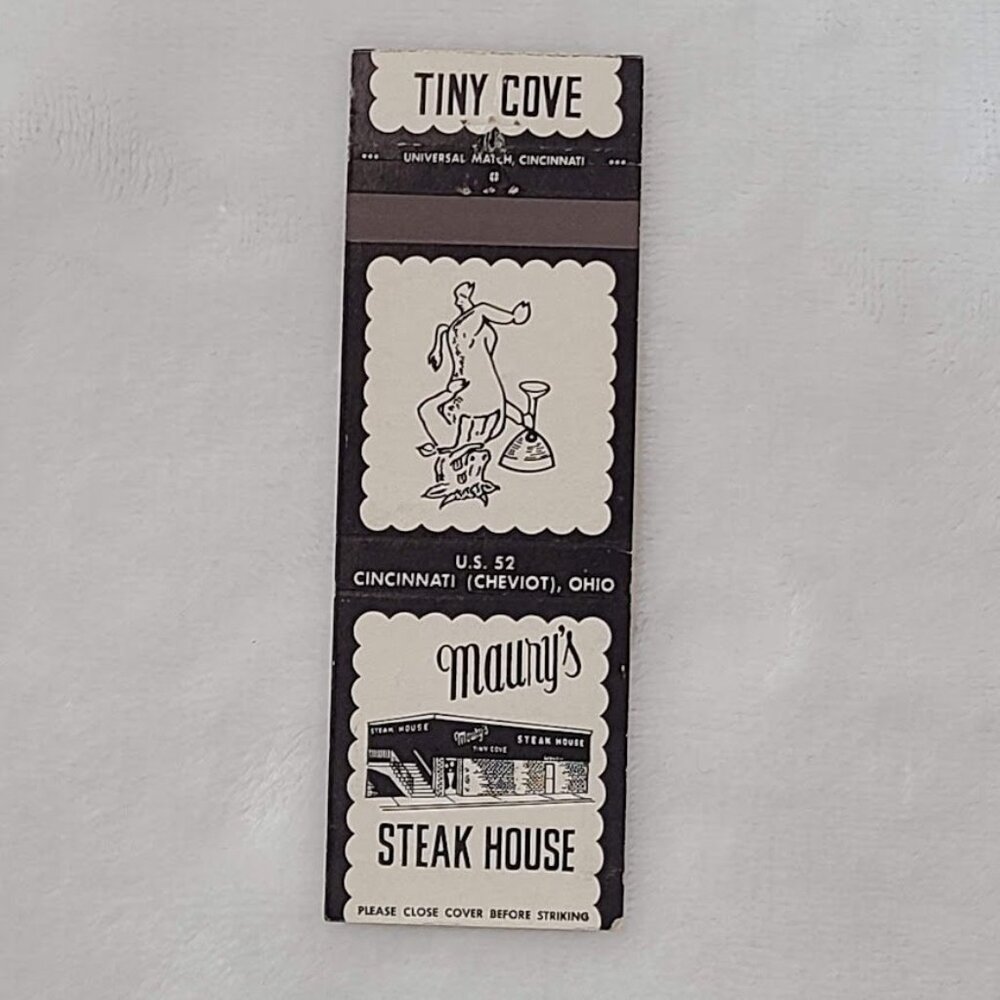 Vintage  Matchbook Cover Tiny Cove Maury’s Steak House Cincinnati OH Ohio Cow - Picture 3 of 4